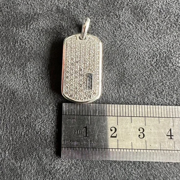 David Yurman Chevron Dog Tag Pendant w/ Pavé White Diamonds - 27mm - RARE